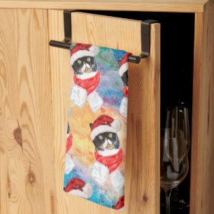 Tricolored Cat Funny Christmas Holidays Kitchen Towel