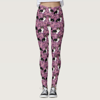Tricolored Corgi Cherry Blossom leggings - purple