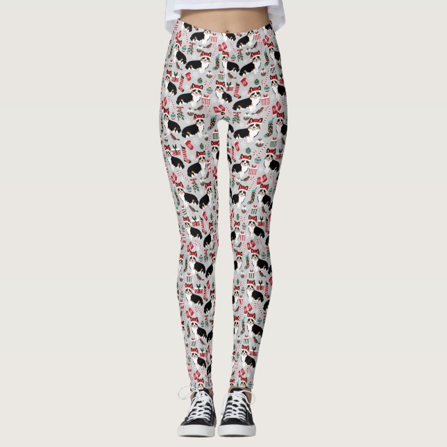 Tricolored Corgi Christmas Leggings (Front)