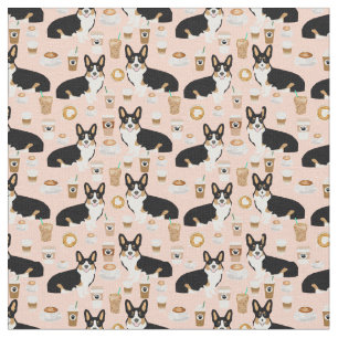 Tricolored Corgi Coffee fabric - blush