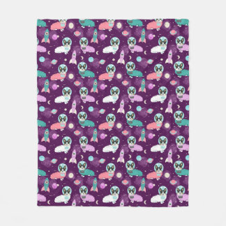 Tricolored Corgi in Space purple Fleece Blanket