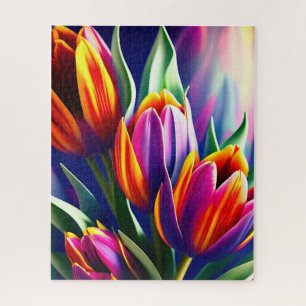 Tricolored Tulip Blooms, Jigsaw Puzzle