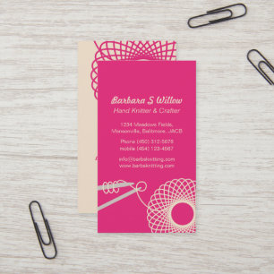 Tricot aiguille crème rose cartes de visite