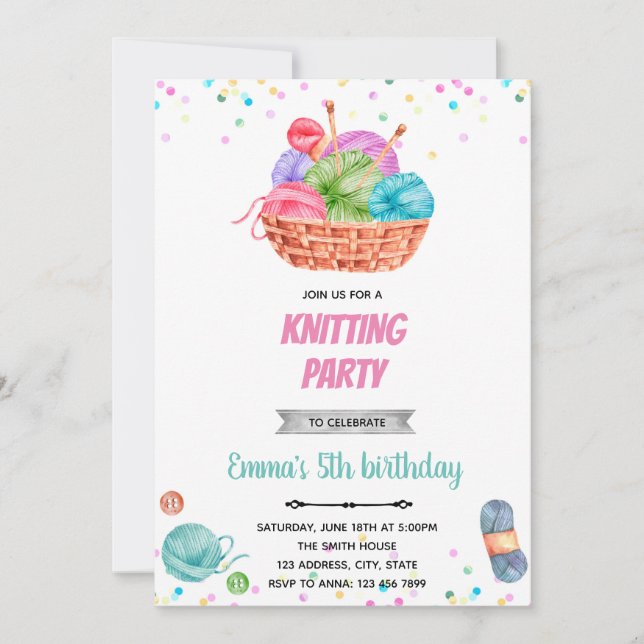 Tricot artisanat invitation fête d'anniversaire (Devant)