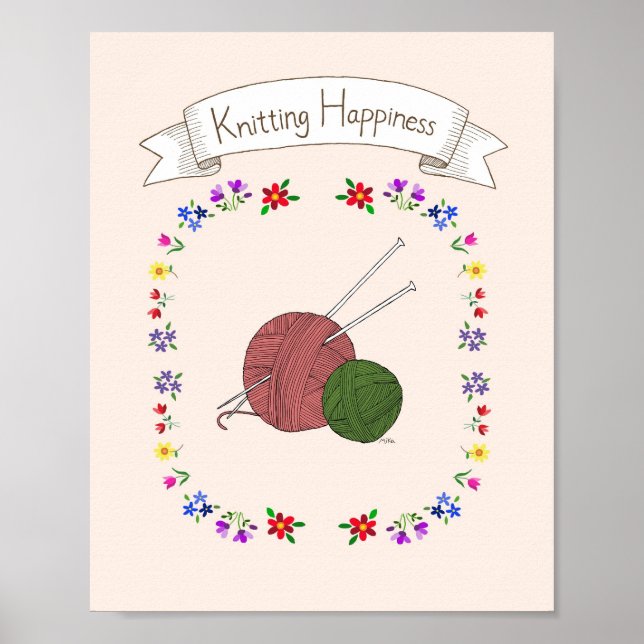 Tricot Lover Happy Knitter Poster Yarn Needle (Devant)