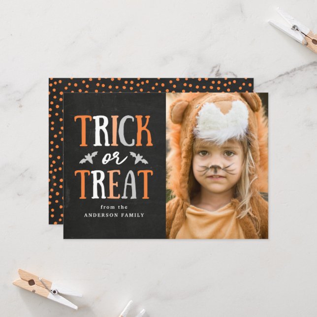 Tricoter ou traiter | Carte photo Halloween (Devant/Arrière en situation)