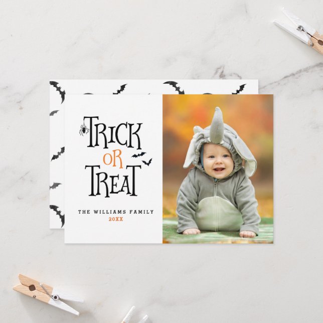Tricoter ou traiter les Cartes photos d'Halloween (Devant/Arrière en situation)