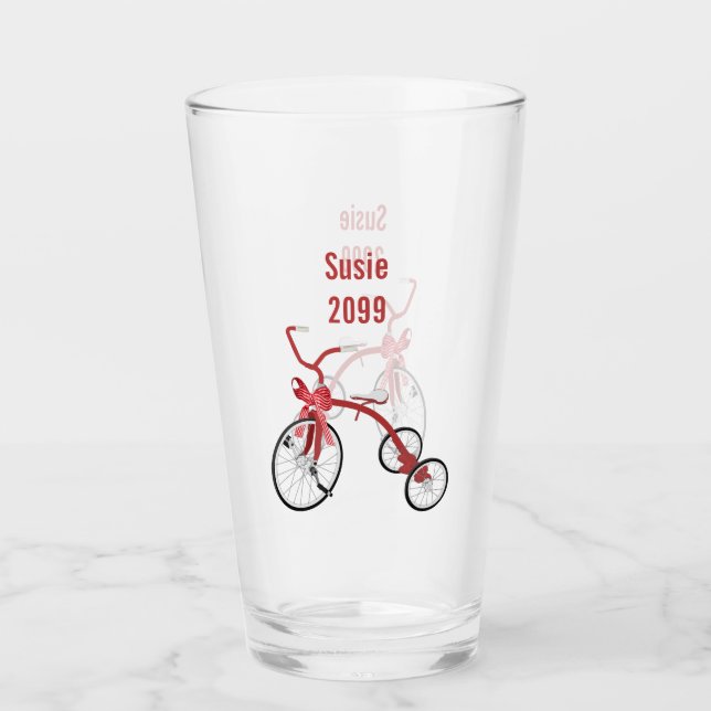 Tricycle Christmas Kids Pint Soda Glass  (Front)