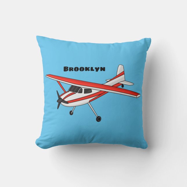 Tricycle gear aircraft cartoon throw pillow (Front)