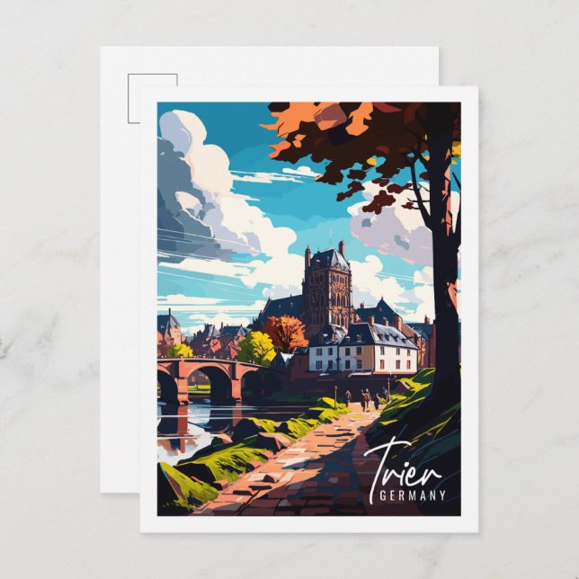 Trier Germany vintage travel illustration Postcard (Front/Back)