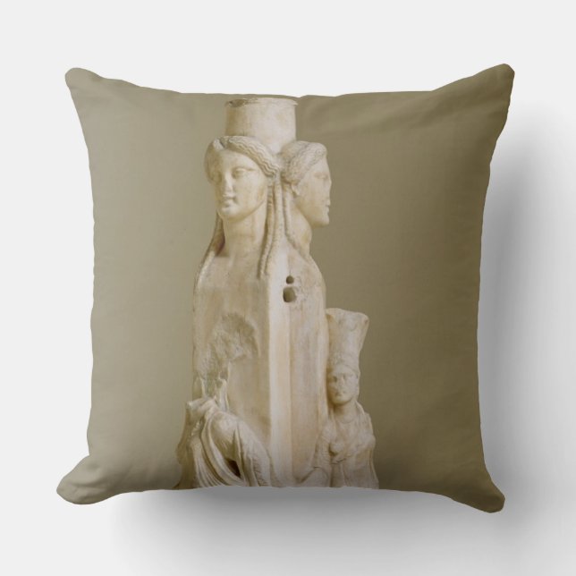 Triform Herm of Hecate, Marble sculpture, Attic pe Throw Pillow (Front)
