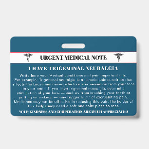 Trigeminal Neuralgia Emergency Medical Card Badge