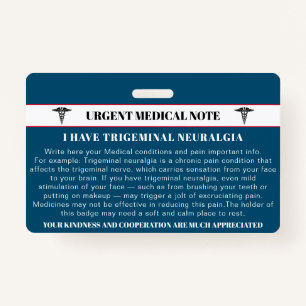 Trigeminal Neuralgia Emergency Medical Card Badge