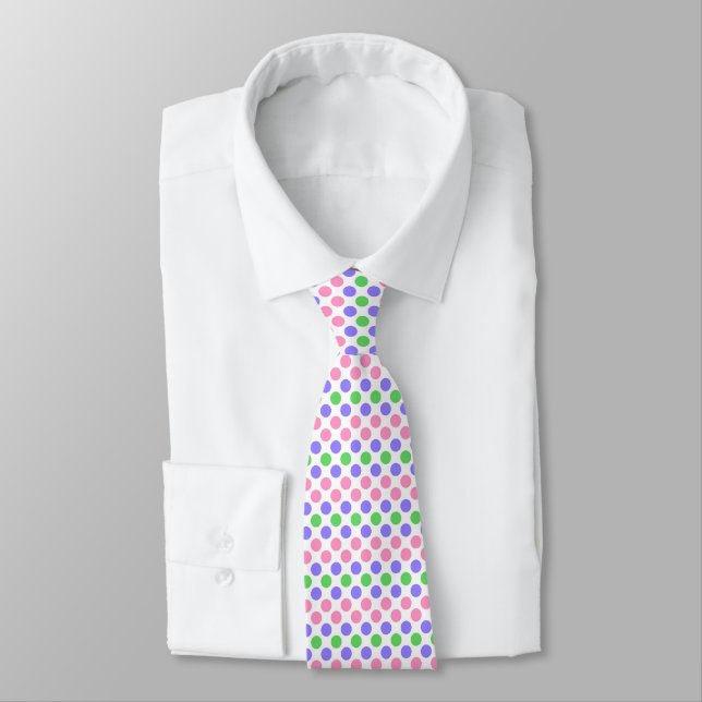 Trigender Pride Flag Colours Polkadots Tie (Tied)