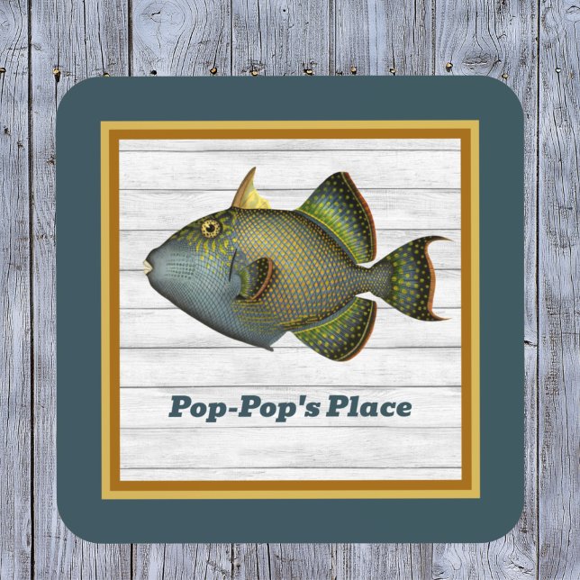Triggerfish in Deep Teal Gold and Orange with Name Coaster (Creator Uploaded)