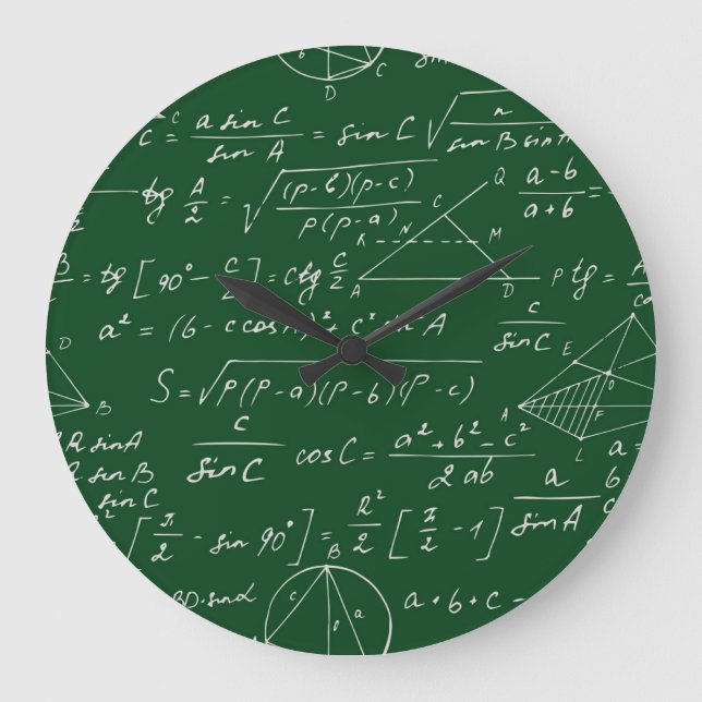 Trigonometry formulas geometric blackboard pattern large clock (Front)