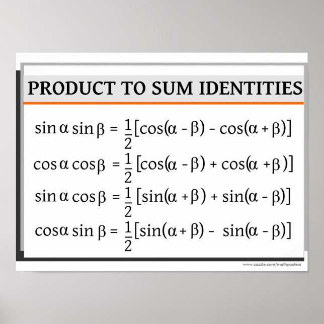 Trigonometry Poster: Product to Sum Identities Poster (Front)