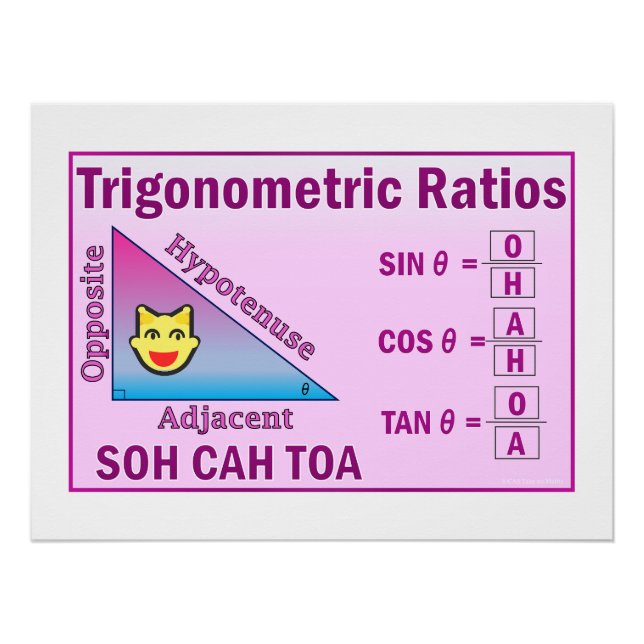 Trigonometry SOH CAH TOA Classroom Pink Poster (Front)