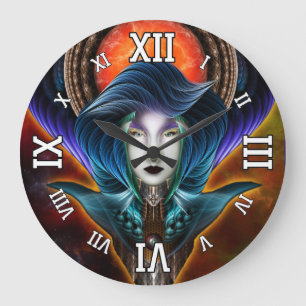 Trilia Red Nebula Portrait Large Clock