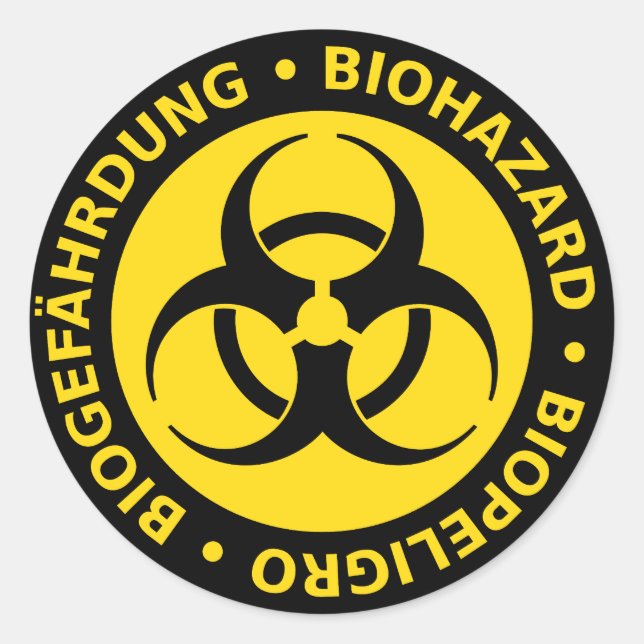 Trilingual Biohazard Warning Classic Round Sticker (Front)