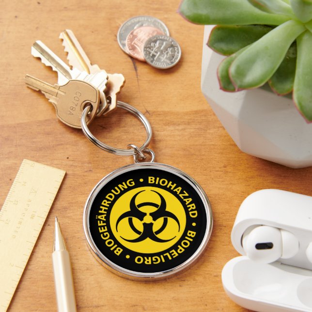 Trilingual Biohazard Warning Keychain (Desk)