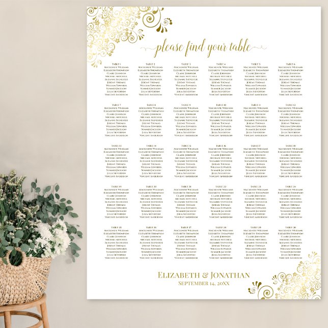 Trilles Or 30 Table Mariage Tableau de siège Blanc (In Situ on Wall)