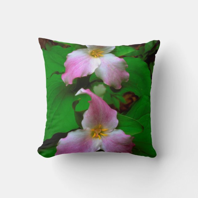 Trillium Wildflower Throw Pillow (Front)
