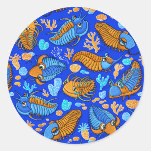 Trilobites on dark blue background (kids pattern) classic round sticker