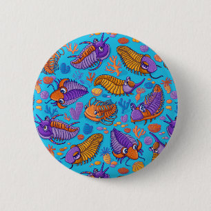 Trilobites on light blue background (kids pattern) 2 inch round button