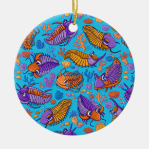 Trilobites on light blue background (kids pattern) ceramic ornament