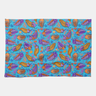 Trilobites on light blue background (kids pattern) kitchen towel