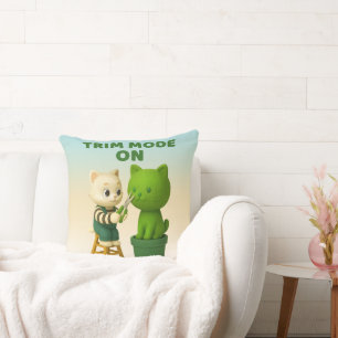 Trim Mode On: Cute Cat Gardener & Topiary Art Throw Pillow