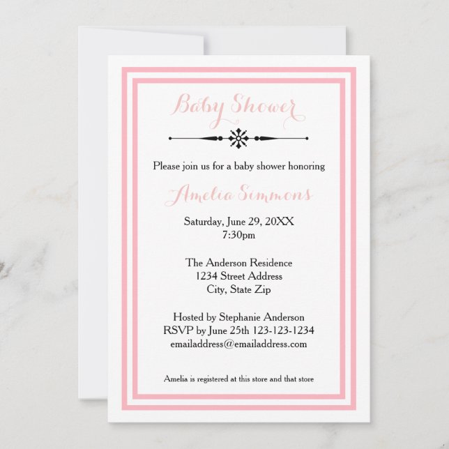 Trim rose double - Invitation Baby shower 5x7 (Devant)