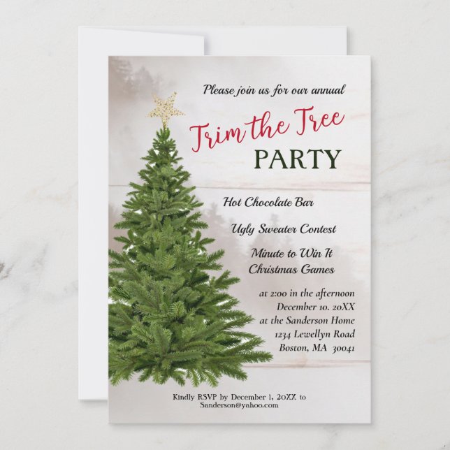 Trim the Tree Xmas Holiday Party Card (Front)
