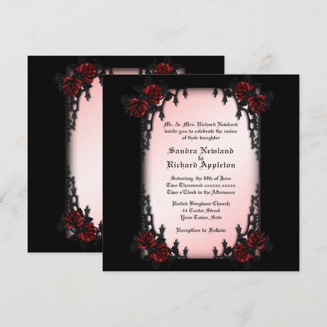 Trimestre Rose Goth Thème Faire-part de mariage (Devant / Derrière)