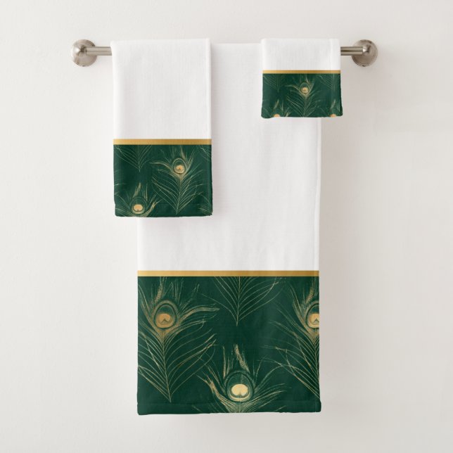 TRIMMED EMERALD GOLD BATHROOM TOWEL SET (Insitu)