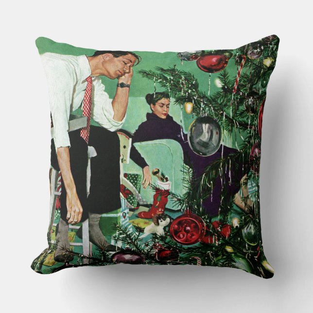 Trimming the Tree Throw Pillow (Front)