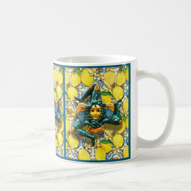 Trinacria Sicily Italy Pride Lemon Tile Medusa Coffee Mug (Right)