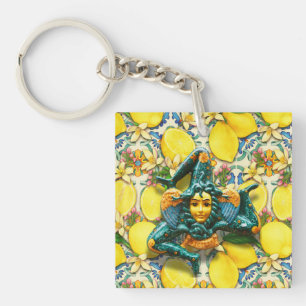 Trinacria Sicily Medusa Italy Pride Lemon Tile Keychain