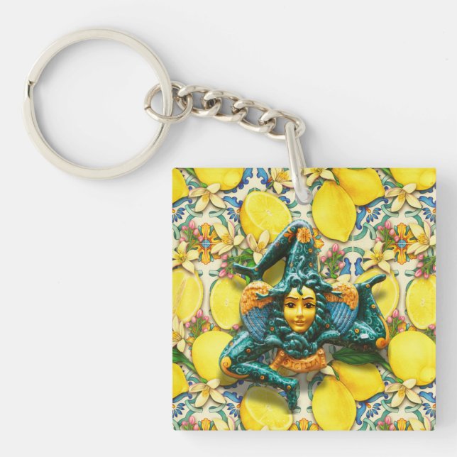Trinacria Sicily Medusa Italy Pride Lemon Tile Keychain (Front)