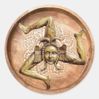 Trinacria symbol of Sicily (Faux Wood) Classic Round Sticker