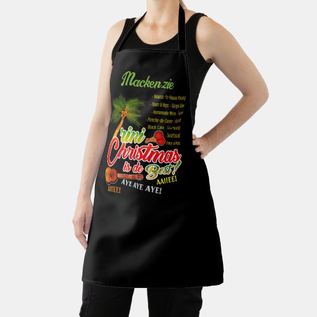 Trini Christmas is de Best with Your Name on BLACK Apron (Insitu)