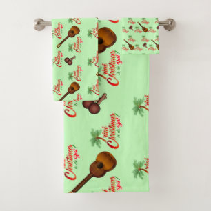 Trini Christmas with Cuatro and Shac Shac on GREEN Bath Towel Set