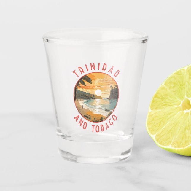 Trinidad and Tobago Caribbean Distressed Circle Shot Glass (Front)