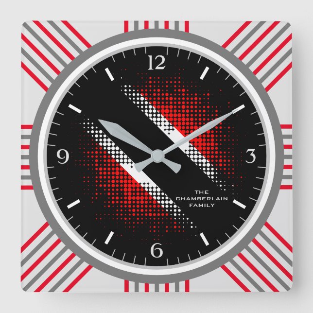 Trinidad and Tobago Dot Pattern Flag and Grey Edge Square Wall Clock (Front)