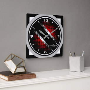Trinidad and Tobago Dot Pattern Flag Grey Edge Square Wall Clock