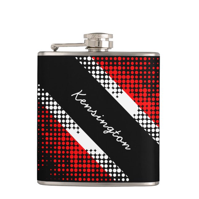 Trinidad and Tobago Dot Pattern Flag with Name Hip Flask (Front)