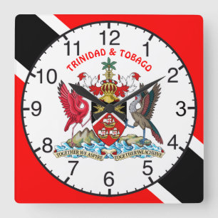 Trinidad And Tobago Flag and Coat Of Arms Square Wall Clock