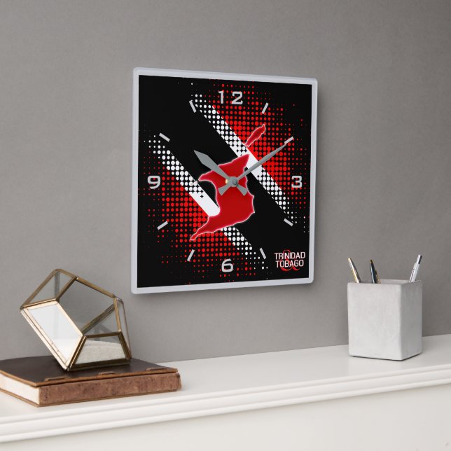 Trinidad and Tobago Flag and Map GREY. BORDER Square Wall Clock (Office)