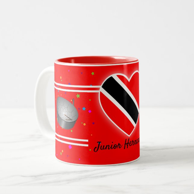 Trinidad and Tobago Flag & Steelpan (Your Name) Two-Tone Coffee Mug (Front Left)